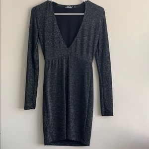 Motel Rocks deep V cut long sleeve dress